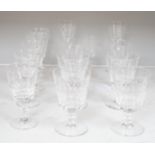 A set of nine cut drinking glasses, five similar glasses and three others