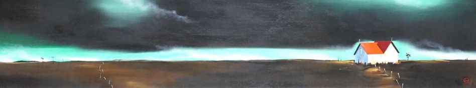 James Watkins (New Zealand b.1985), oil on canvas, 'Stormy Night Light', monogrammed, 29 x 149cm