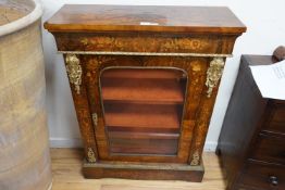 A Victorian ormolu mounted walnut and marquetry pier cabinet, width 84cm, depth 30cm, height 112cm