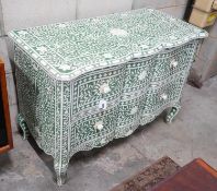 A contemporary green stained bone two drawer commode width 106cms, depth 50cms, height 76cms.