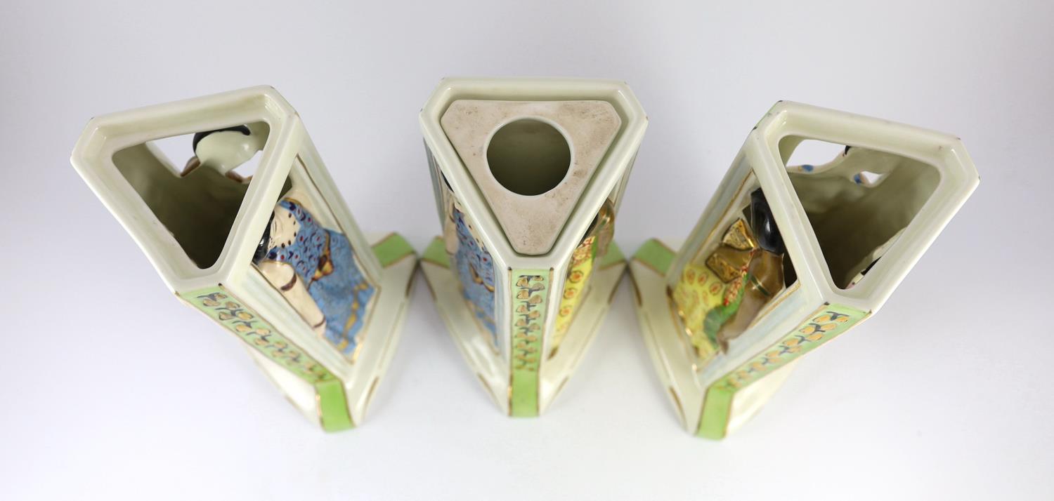 Three Limoges for Maison Duchaussy Art Deco ceramic 'Three Continents' perfume burners, 42cms high - Image 4 of 5