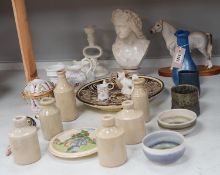 Mixed ceramics to include Copeland Parian Ophelia (a.f.) studio pottery, storage bottles, also to