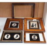 Four framed sets 19th century silhouettes, one with two silhouettes, together with four separate