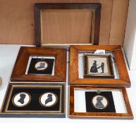 Four framed sets 19th century silhouettes, one with two silhouettes, together with four separate