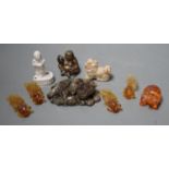 A group of Chinese jade, hardstone, faux amber carvings and models