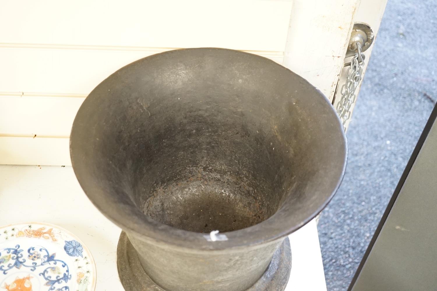 A large cast iron mortar Height 29 cm Width 36 cm - Image 2 of 3