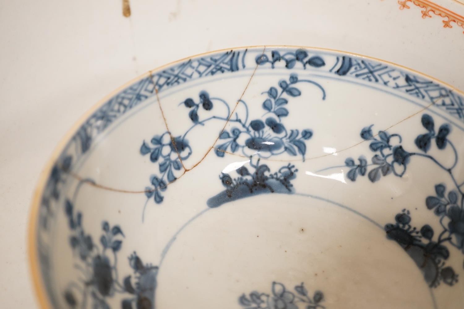 An assortment of 18th century and later Chinese porcelain, a tin-glazed earthenware charger and a - Image 3 of 7