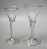 An 18th century airtwist stem wine glass, together withanother 18th century teardrop stem wine