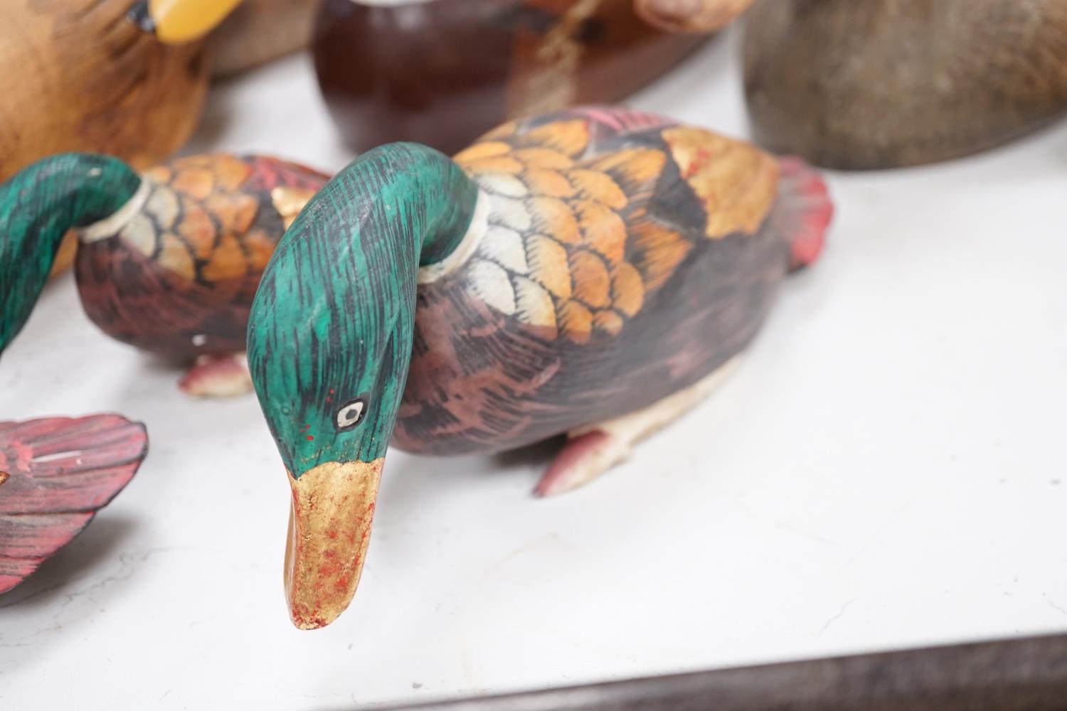 Nine carved wood decoy ducks - Image 3 of 7