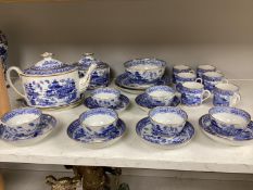An English blue and white porcelain chinoiserie pattern teaset, c.1800
