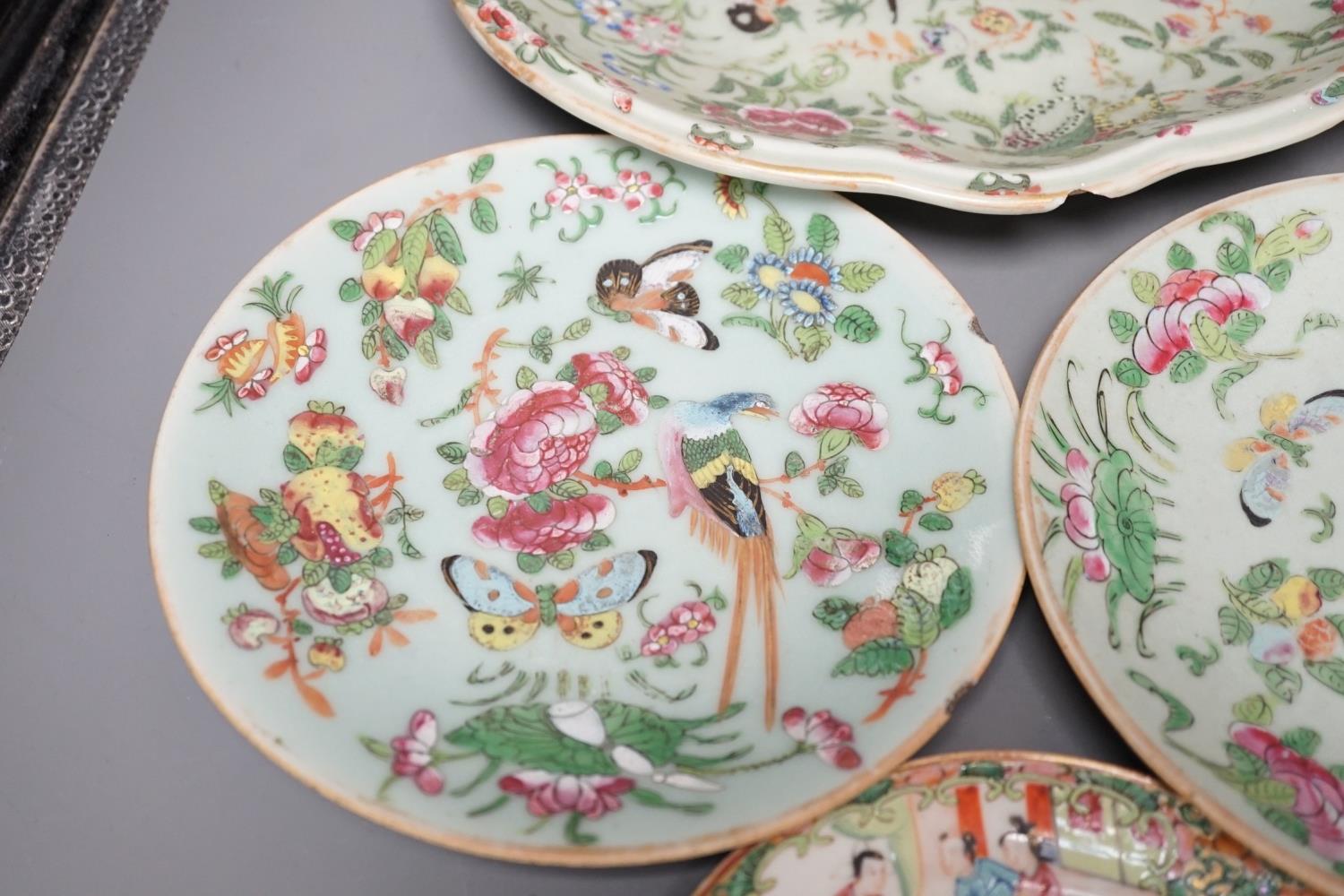 Assorted Chinese Canton decorated famille rose plates, 19th century, largest 27.5cm - Image 3 of 9