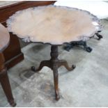 A George III style circular mahogany tilt top tripod tea table, diameter 81cm, height 74cm