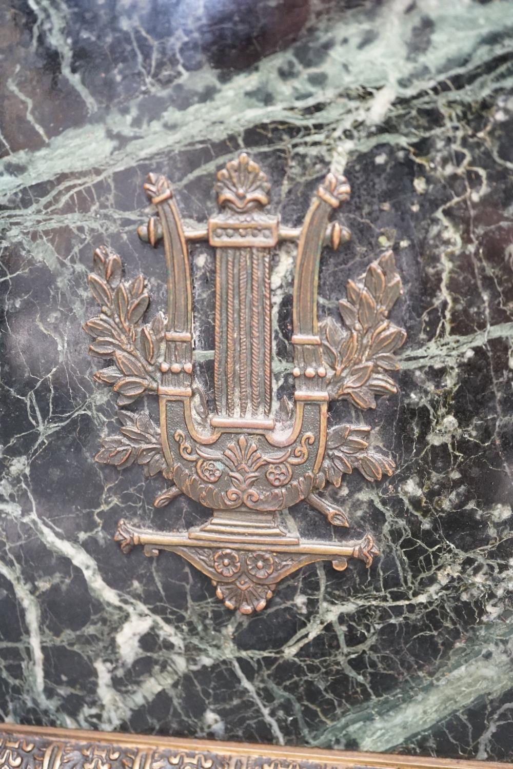 A 19th century French bronze mounted dome topped, green marble mantel clock, the enamel dial - Image 2 of 7