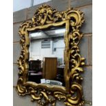 A rectangular Florentine style scrolling carved gilt framed wall mirror, width 63cm, height 90cm