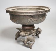 A Japanese Meiji period bronze censer decorated with insects, on a pinecone base, signed. Height