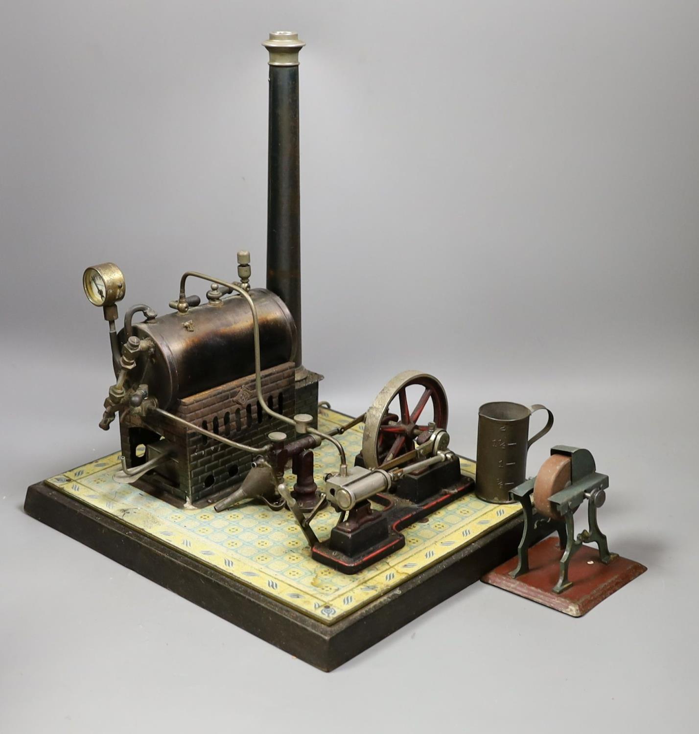 Gebruder Bing - tinplate stationary steam plant, single cylinder, rare, in original pine box, and