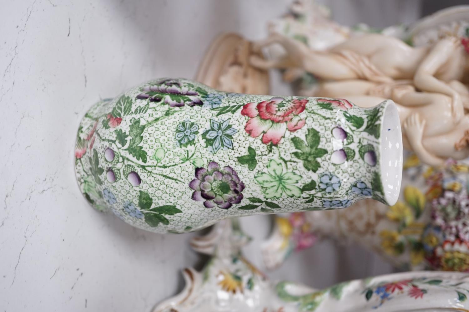 A set of three Victorian Coalbrookdale type vases, a Continental Three Graces group and sundry - Image 5 of 12