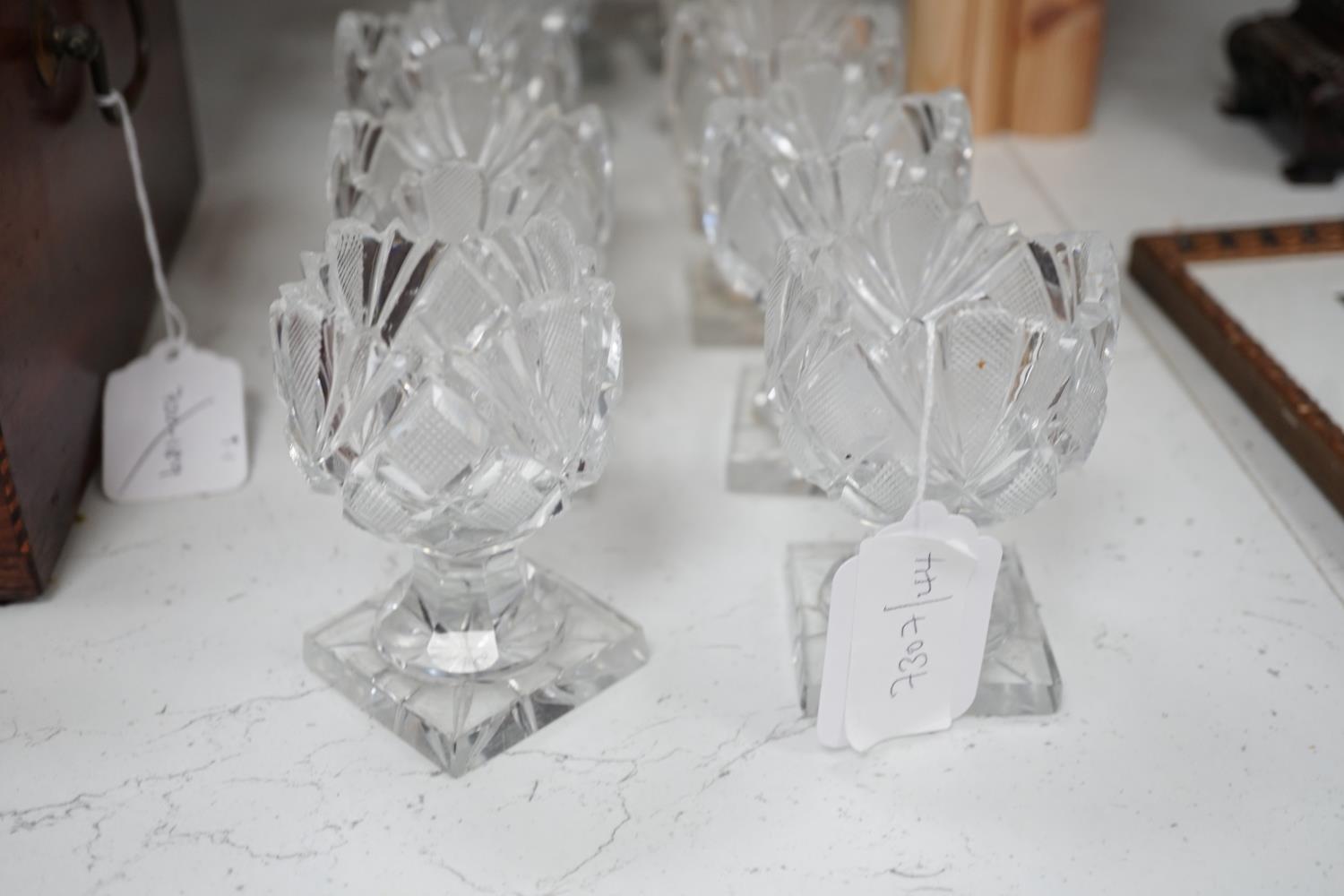 A set of twelve Victorian square base cut glass salts and four other 19th century clear glass - Image 9 of 9