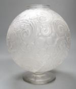 A Sabino etched glass globular vase / table lamp, signed Sabino, France, stem glued, cracked, Height