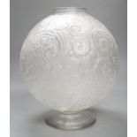 A Sabino etched glass globular vase / table lamp, signed Sabino, France, stem glued, cracked, Height