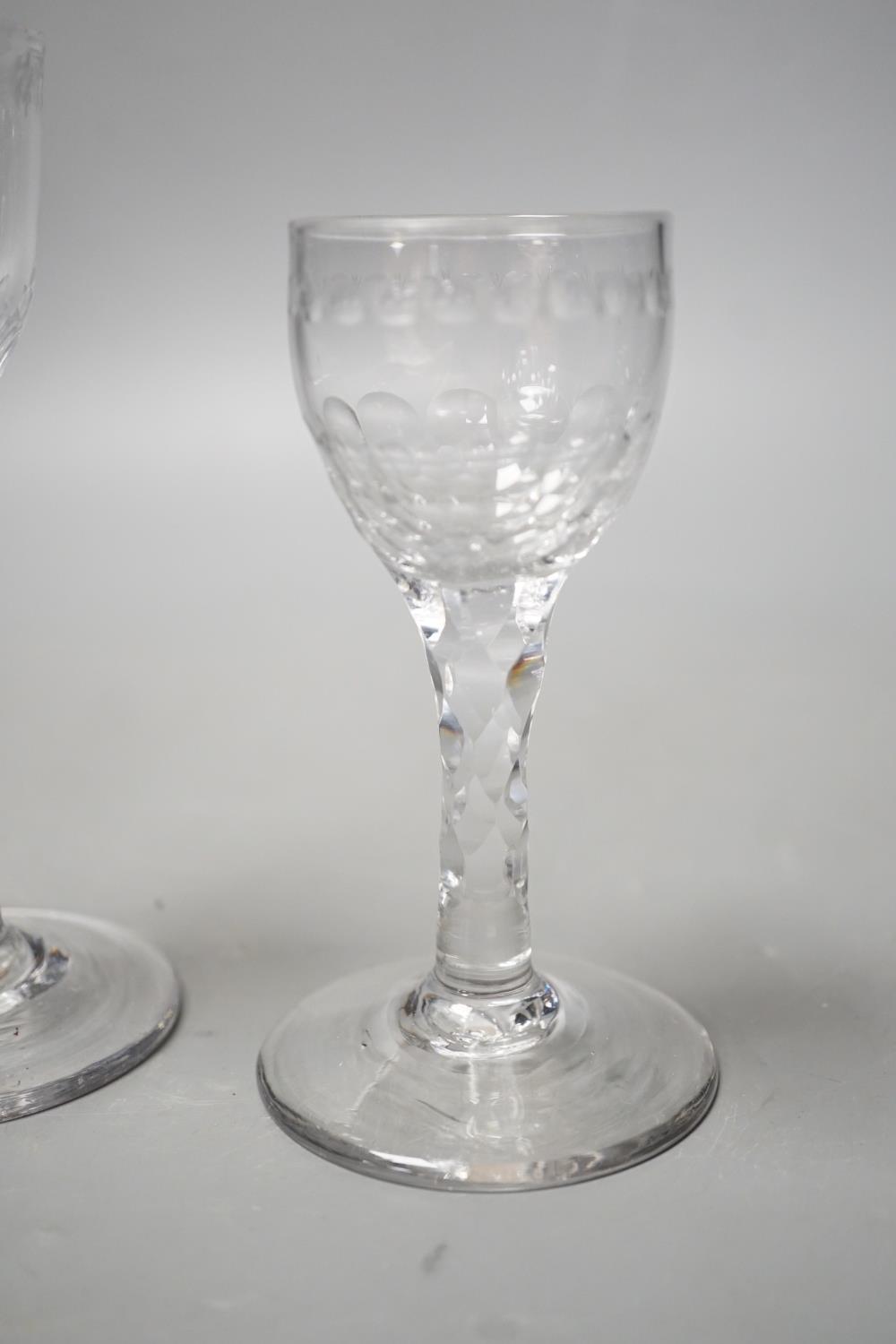 Three George III facet stem ‘OXO’ drinking glasses, tallest 15cms high - Image 2 of 4