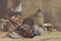 James Hardy Jnr (1832-1889), watercolour, Still life study of dead game and fruit, signed, 21 x