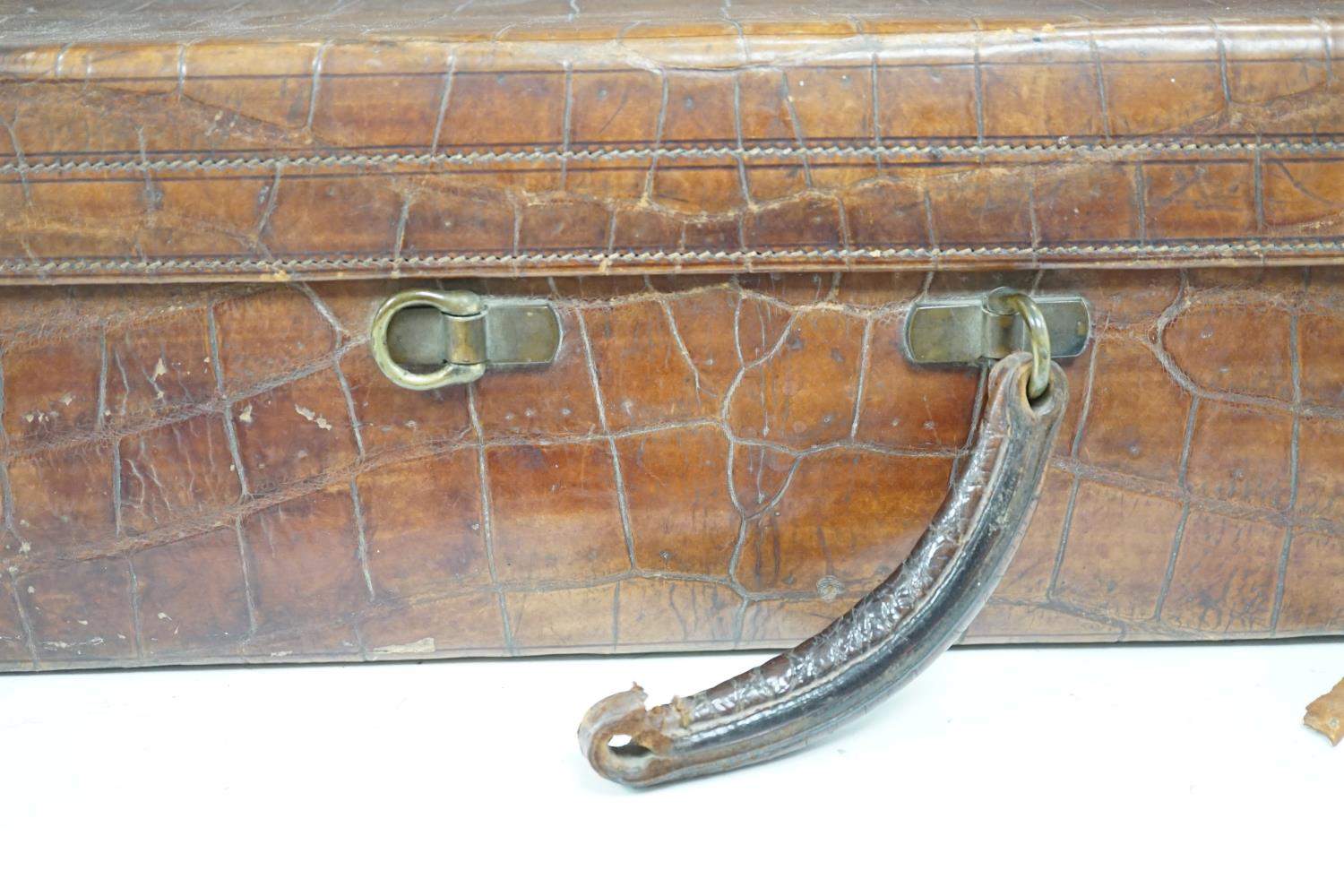 An early 20th century crocodile skin suitcase - 60cm wide - Image 2 of 3