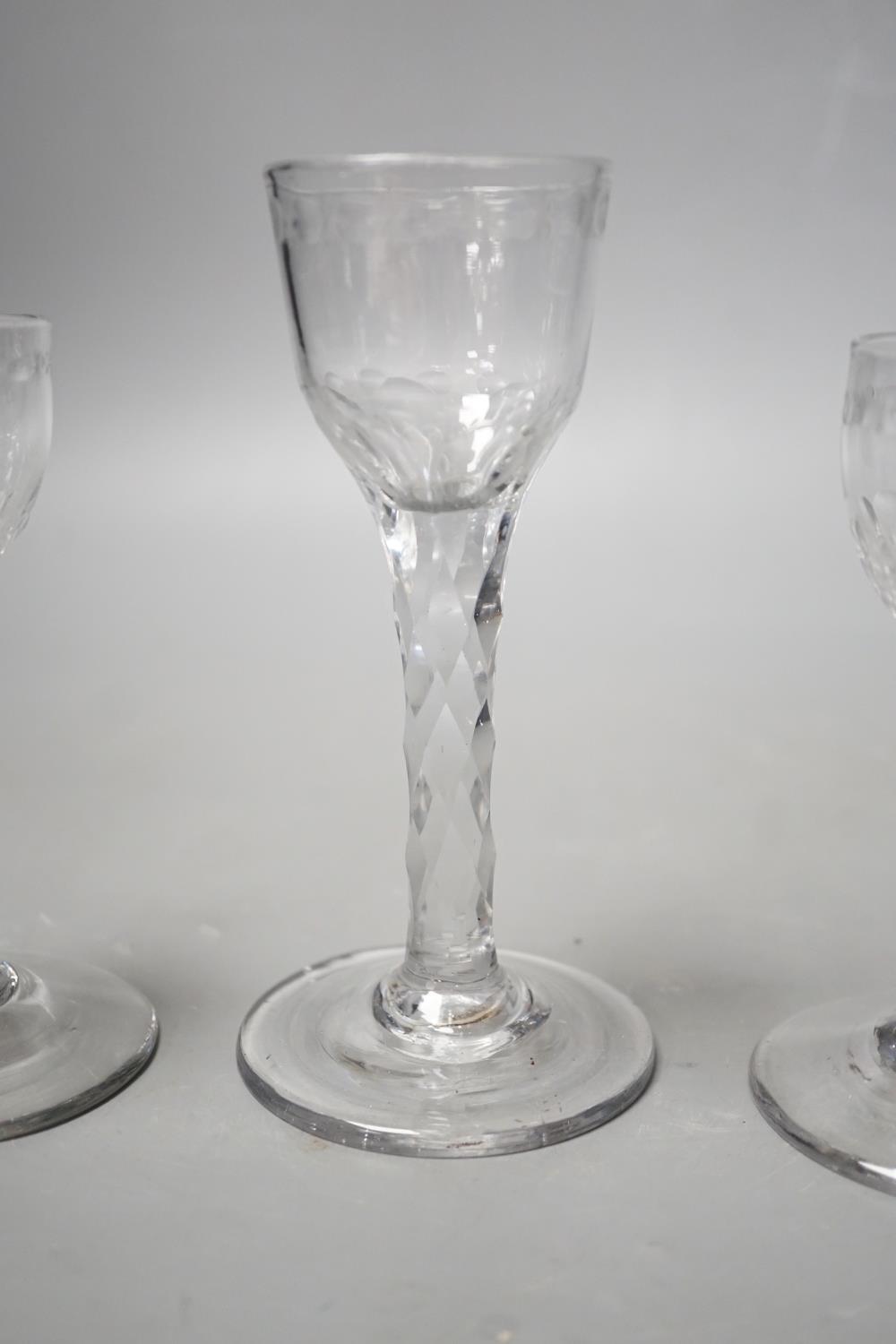 Three George III facet stem ‘OXO’ drinking glasses, tallest 15cms high - Image 3 of 4