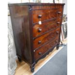 An early Victorian mahogany chest of four drawers, width 121cm, depth 53cm, height 134cm