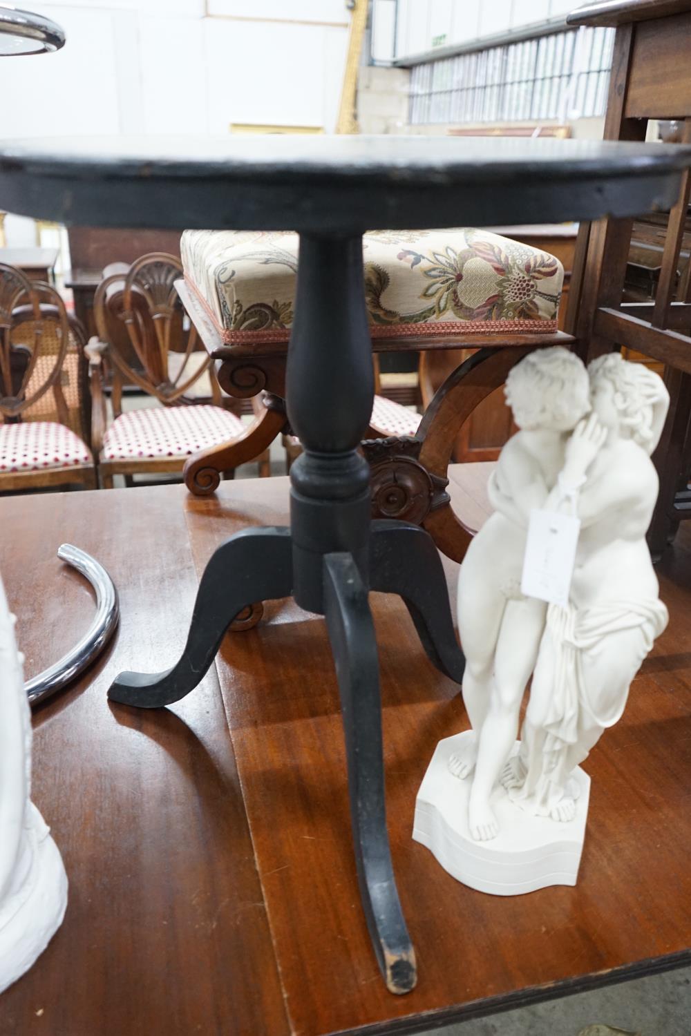 An early 20th century parquetry inlaid square occasional table and a Victorian and later painted - Image 7 of 7