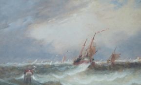 William James Durrant Ready (1823-1873), oil on board, Shipping at sea, indistinctly signed, 16 x