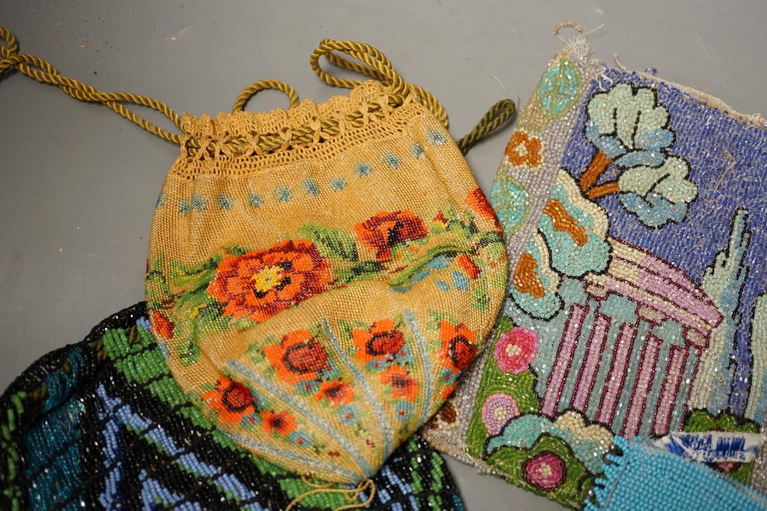 A late 19th century floral bead worked drawstring bag, a later jazz age beaded bag, a turquoise - Image 4 of 7