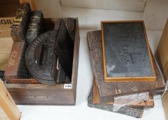 A selection of decorative metal and wooden printing blocks, mainly 20th century examples