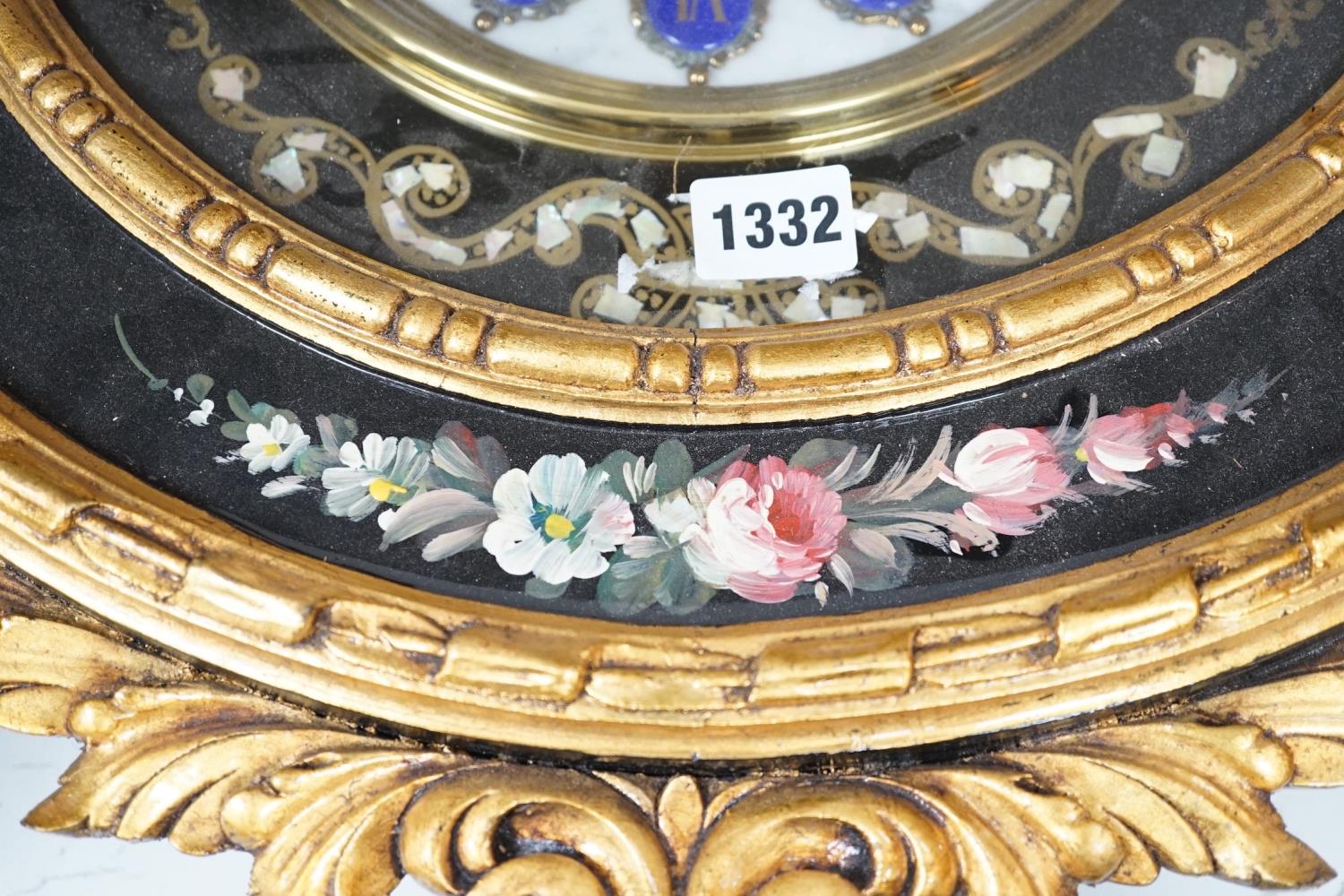 A floral painted clock, length 63cm, quartz movement - Image 5 of 7