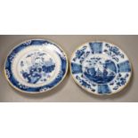 Two 18th century Dutch Delft blue and white plates, largest 23cms diameter