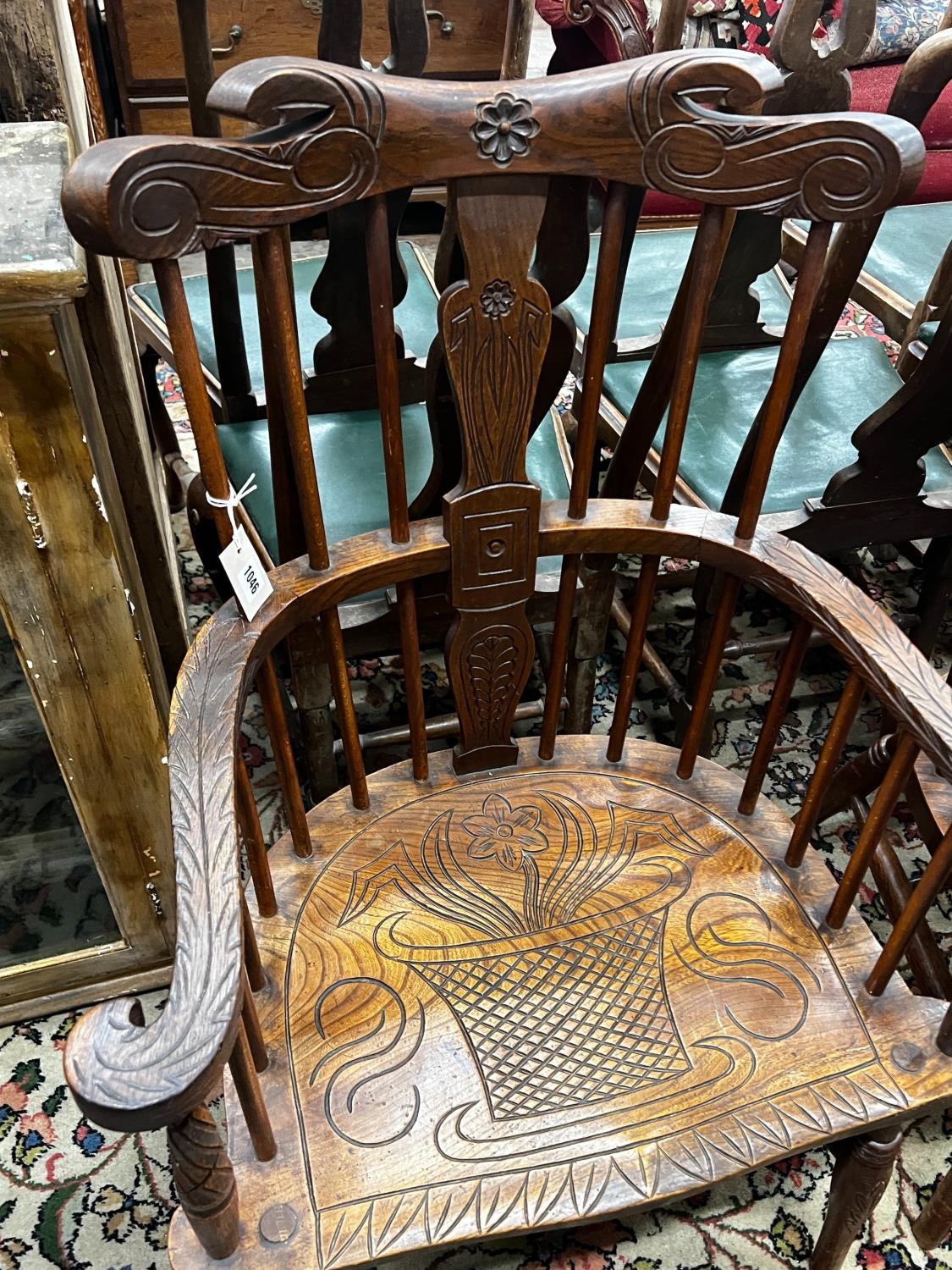 A pair of carved elm Windsor armchairs, width 69cm, depth 45cm, height 107cm - Image 2 of 3