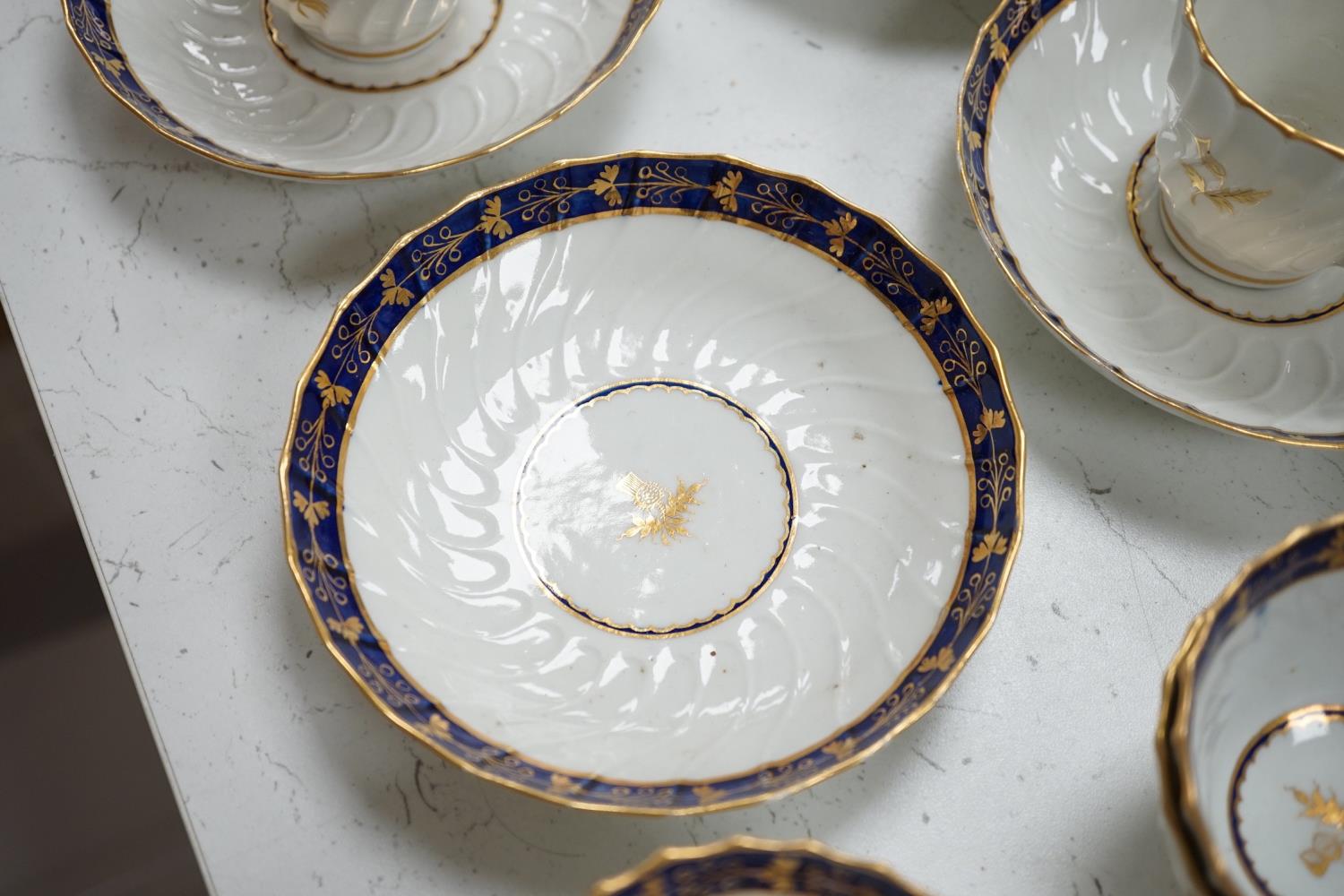 A Flight and Barr, Worcester blue and gilt bordered part tea and coffee service, c.1795, incised B - Image 5 of 5