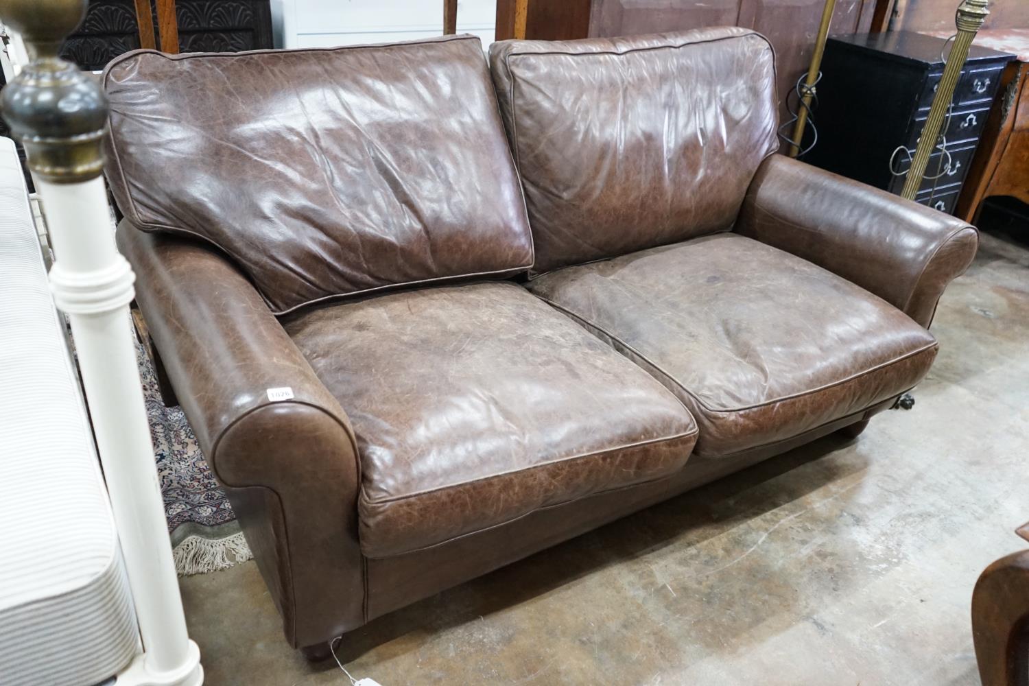 A Laura Ashley brown leather sofa bed, width 170cm, depth 96cm, height 86cm - Image 2 of 3