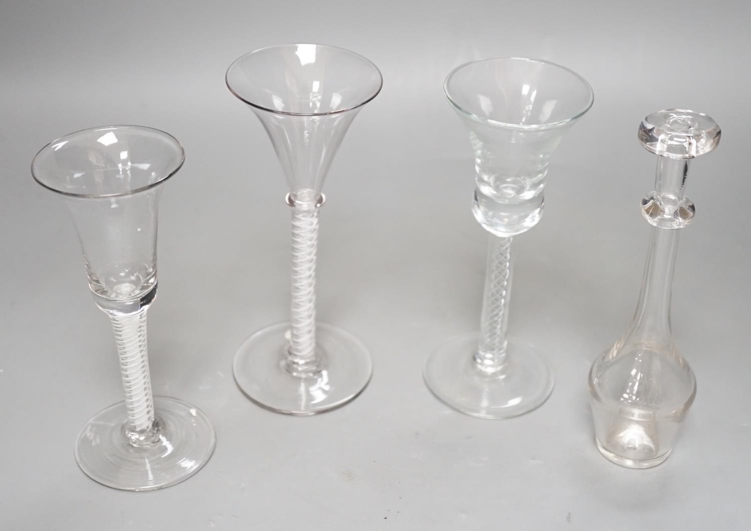 Three opaque or airtwist stem drinking glasses together with a Toddy lifter - 18cm high - Image 2 of 6