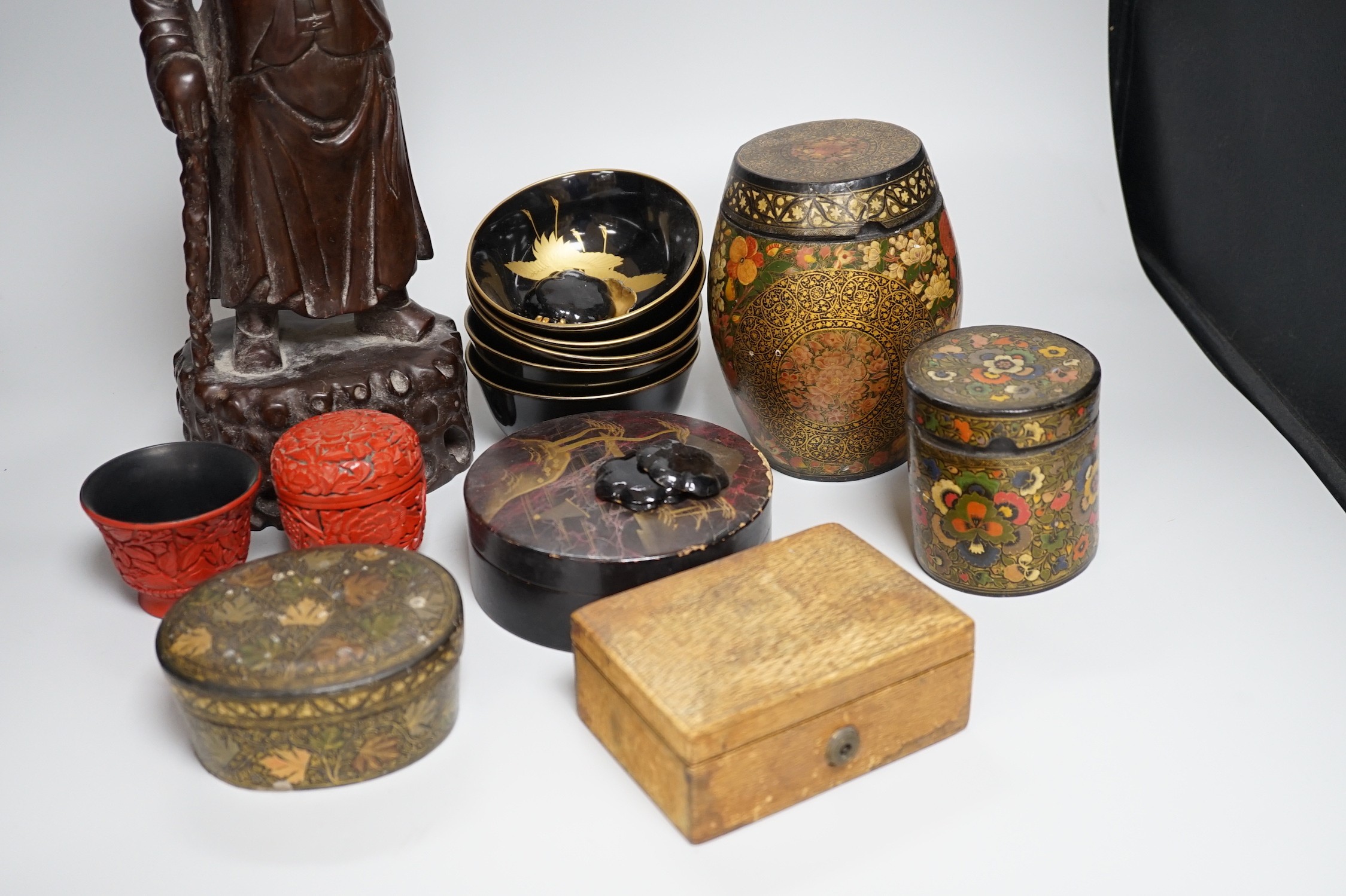 A Japanese red lacquer natsume, 7cm high, and matching tea cup Together with Mixed decorative - Image 2 of 5