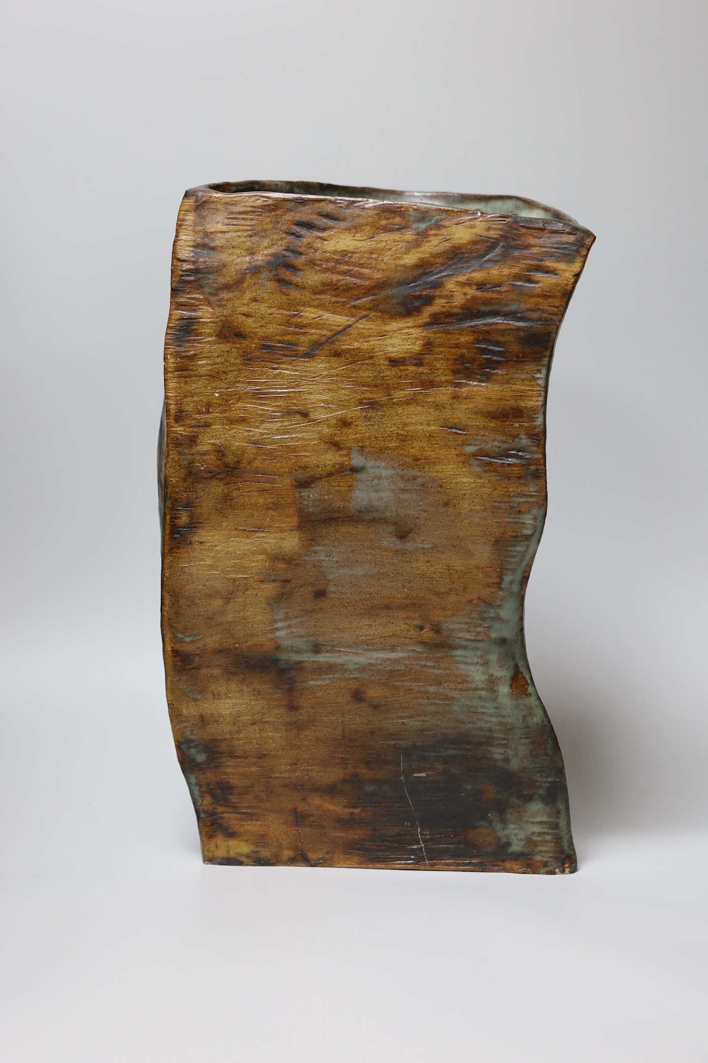 Ruth Sulke - a studio stoneware green and brown glazed free-form vase, 37cm Literature- Ruth Sulke - Image 2 of 4