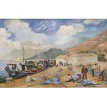 G.M. Southey-Hossbach, oil on board, 'Fishermen at their nets, Denia, Costa Blanca', signed, 49 x