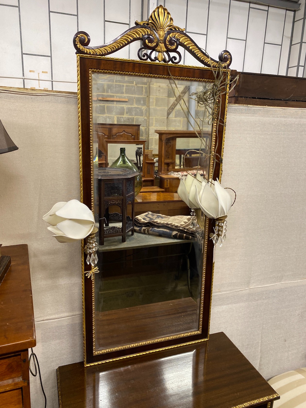 A Regency style parcelgilt console cabinet and pier mirror, width 83cm, depth 41cm, height 212cm - Image 2 of 2