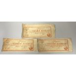 French Revolutionary banknotes, three Mandat Territorial Cent Francs No. 80896-80898, Series 32, '