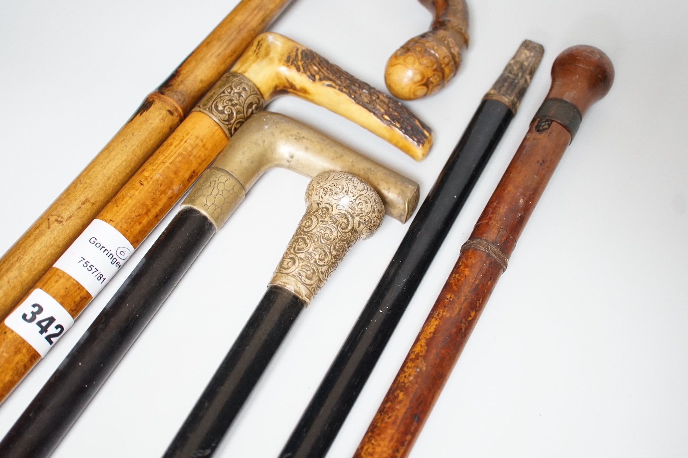 Two Victorian silver mounted walking sticks, a sword stick and three other sticks (6) - Image 4 of 9