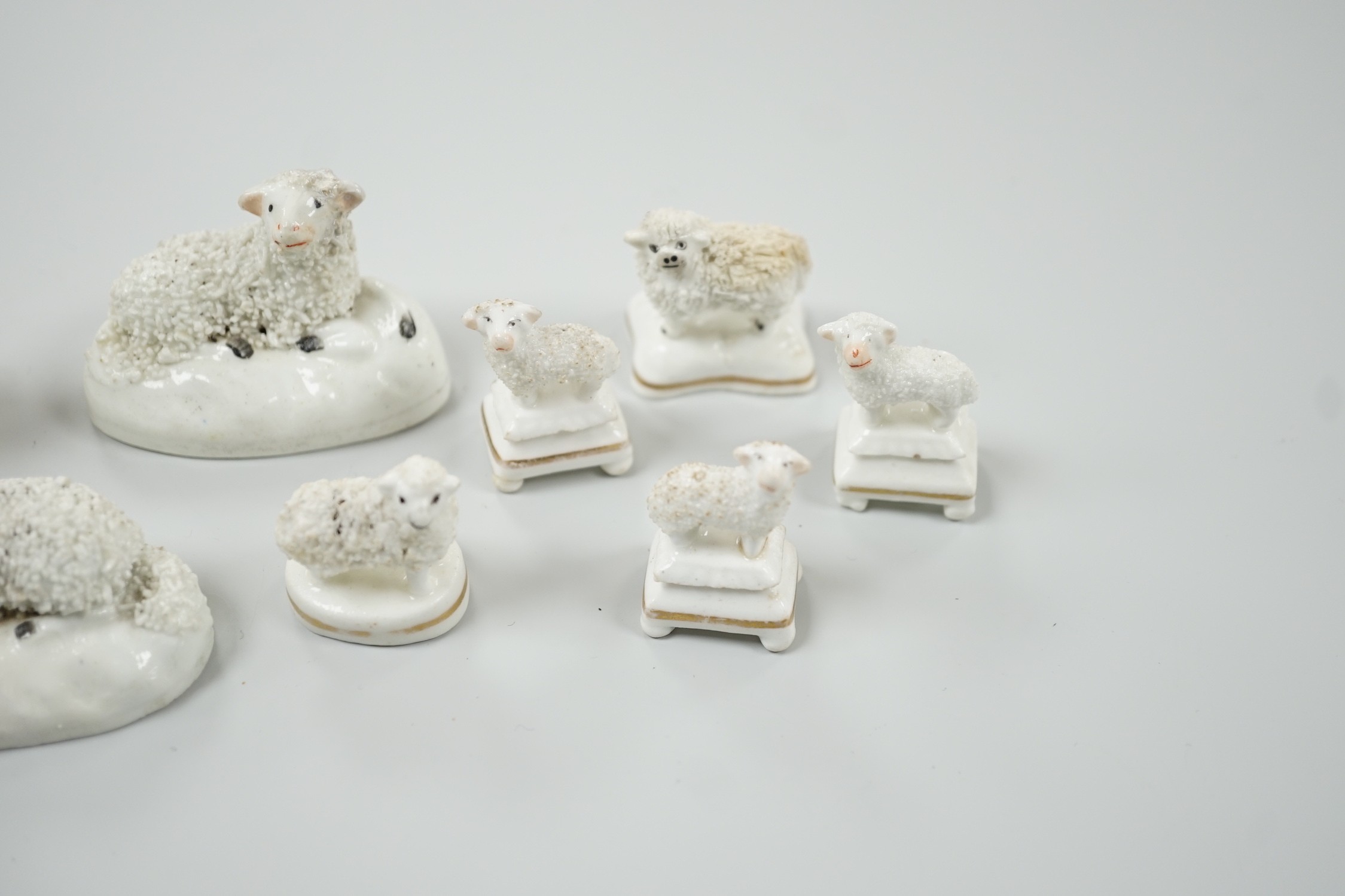 Three small Staffordshire models of sheep, together with five toy Staffordshire models of sheep, c. - Image 3 of 5