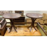 A pair of circular mahogany occasional tables, diameter 48cm, height 50cm