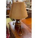A contemporary turned wood table lamp, height excluding shade 61cm