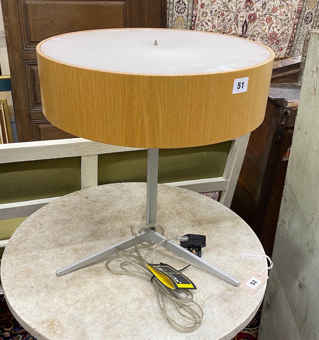 A contemporary metal and ply table lamp, height 47cm