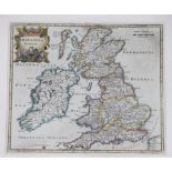 Robert Morden, coloured engraving, Map of Britannia Romana, 36 x 43cm